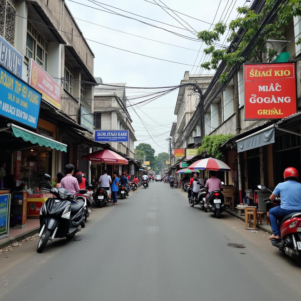 Cửa hàng, quán ăn, dịch vụ tập trung dọc đường gần khu công nghiệp Rạch Bắp Bình Dương.